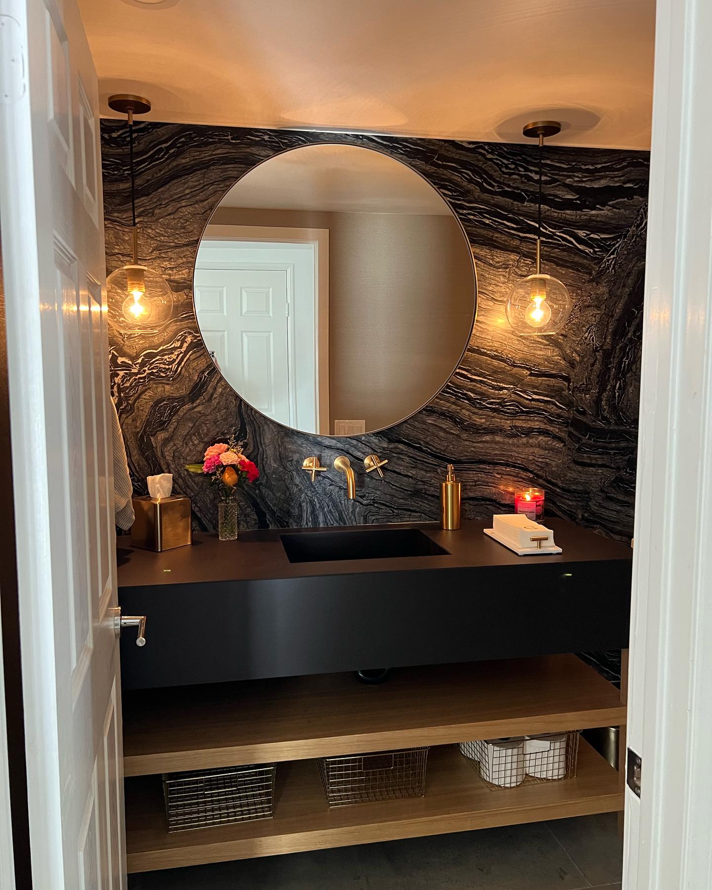 Featured image for “Custom white oak vanity with Dekton top and integrated sink”